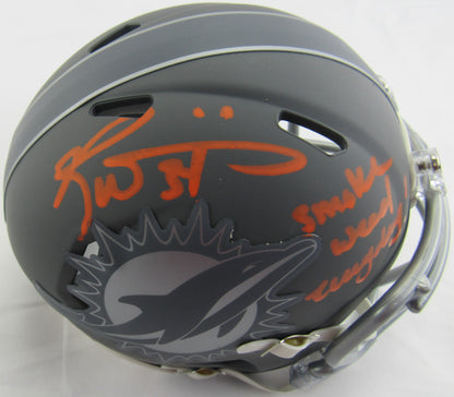 Ricky Williams Signed Slate Dolphins Mini Helmet w/ Smoke Weed Insc JSA COA