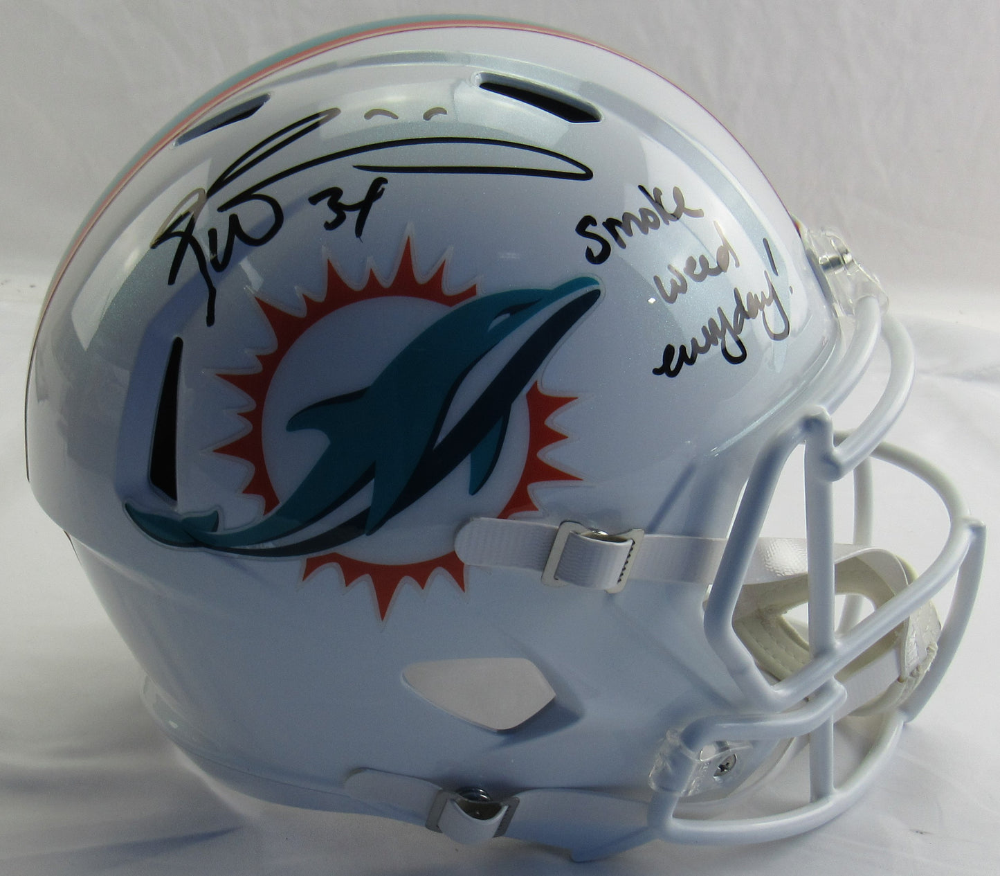 Ricky Williams Signed Auto Autograph Riddell Dolphins Helmet Replica w/ Smoke Insc JSA COA