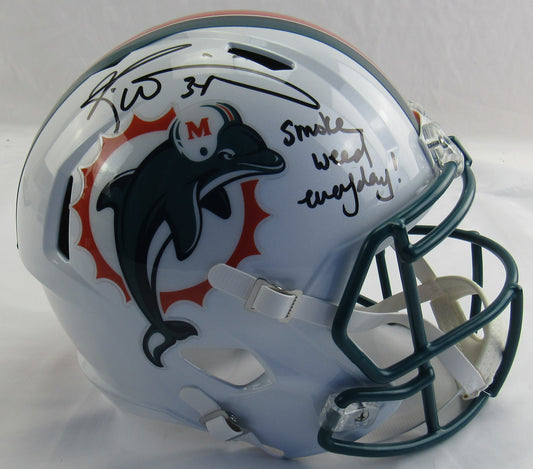 Ricky Williams Signed Auto Autograph Riddell Throwback Dolphins Helmet Replica w/ Smoke Insc JSA COA