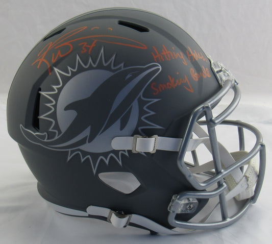 Ricky Williams Signed Auto Autograph Riddell Grey Dolphins Helmet Replica w/ Bowls Insc JSA COA