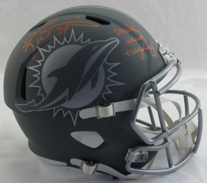 Ricky Williams Signed Riddell Grey Dolphins Helmet Replica w/ Smoke Insc JSA COA