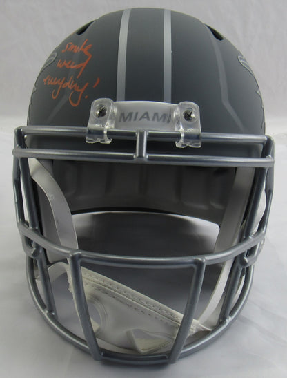 Ricky Williams Signed Riddell Grey Dolphins Helmet Replica w/ Smoke Insc JSA COA