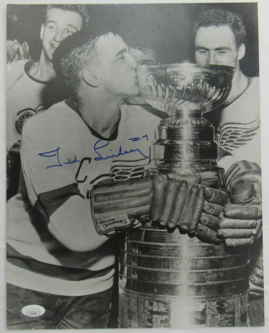 Ted Lindsay Signed Auto 11x14 Photo JSA CF42663