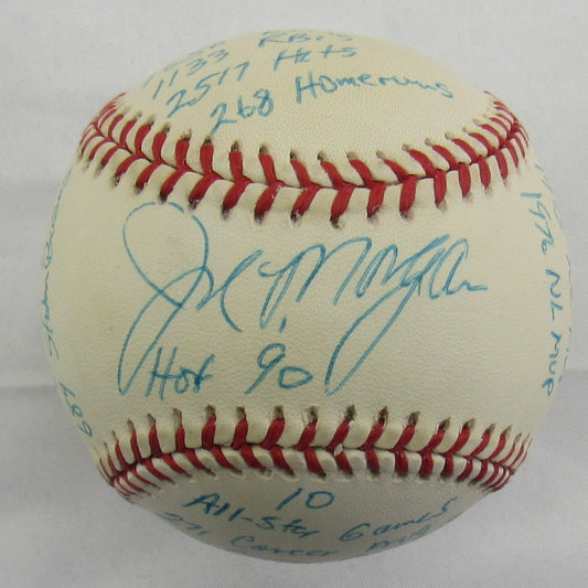 Joe Morgan Signed Auto Rawlings Stat Baseball Reggie Jackson COA A27986
