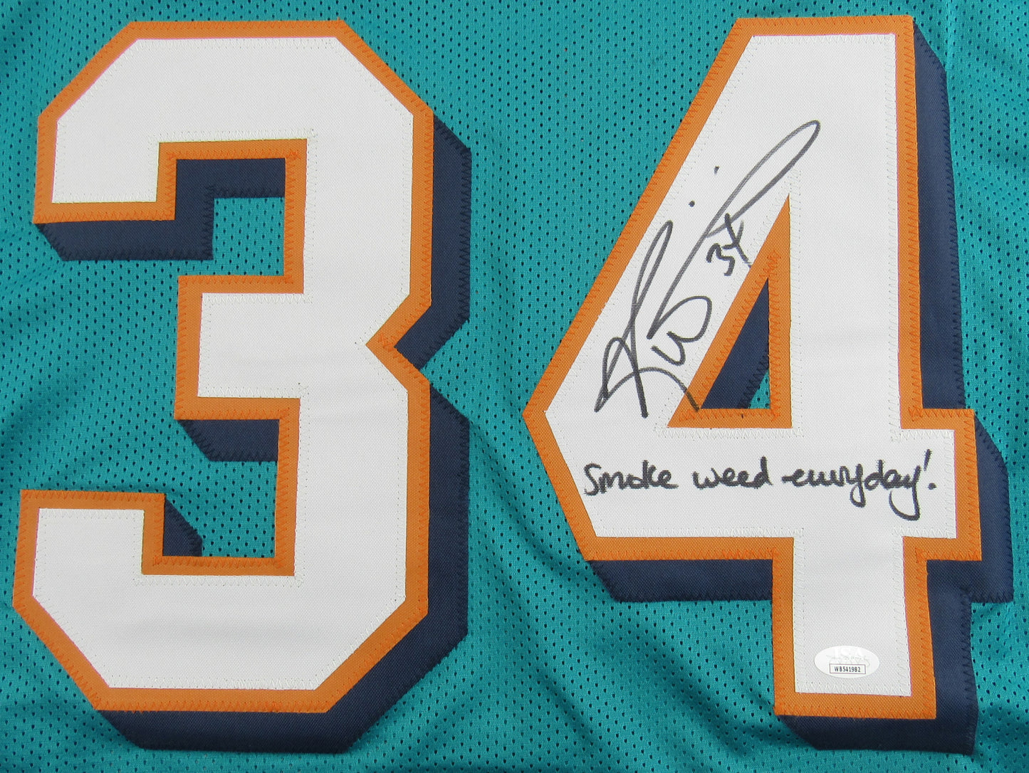 Ricky Williams Signed Auto Autograph Throwback Dolphins Jersey w/ Smoke Insc JSA COA