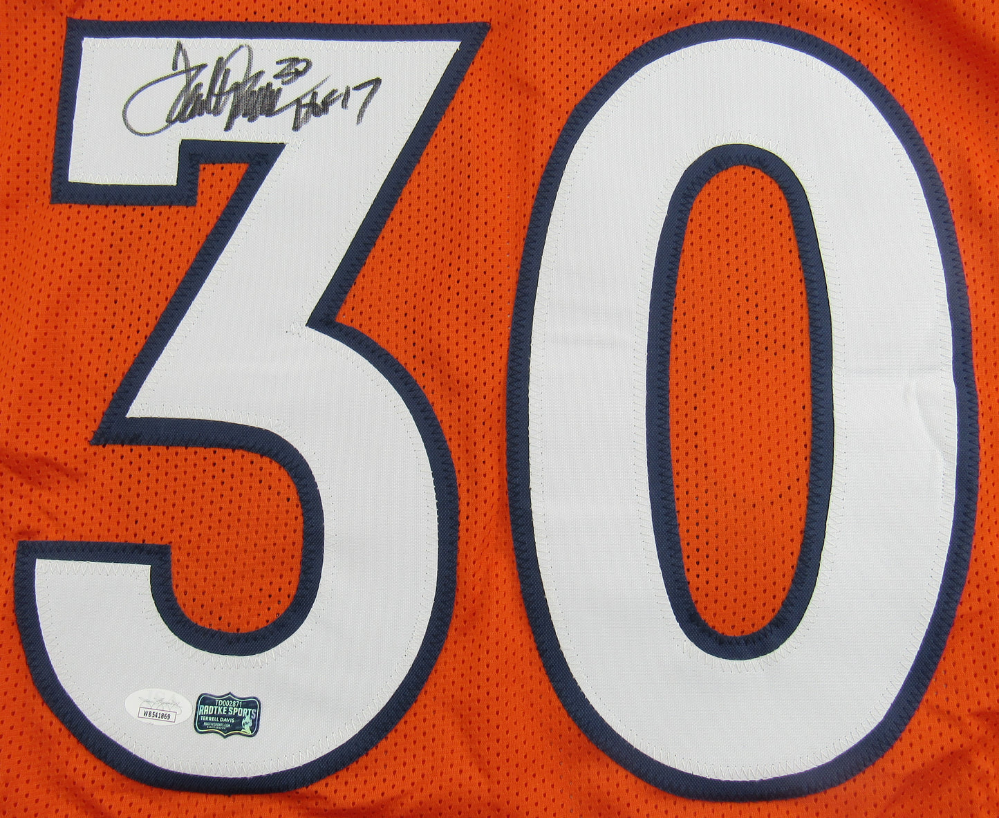 Terrell Davis Signed Auto Autograph Broncos Orange Jersey w/ HOF Insc JSA COA