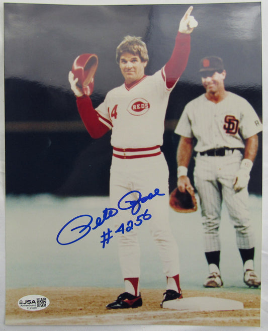 Pete Rose Signed 8x10 Photo w/ #4256 Insc JSA CL29190