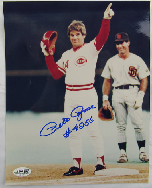 Pete Rose Signed 8x10 Photo w/ #4256 Insc JSA CL29191