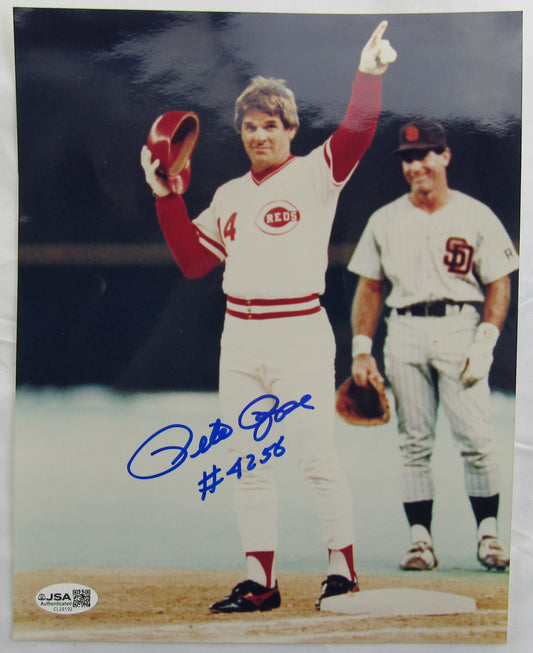 Pete Rose Signed 8x10 Photo w/ #4256 Insc JSA CL29192