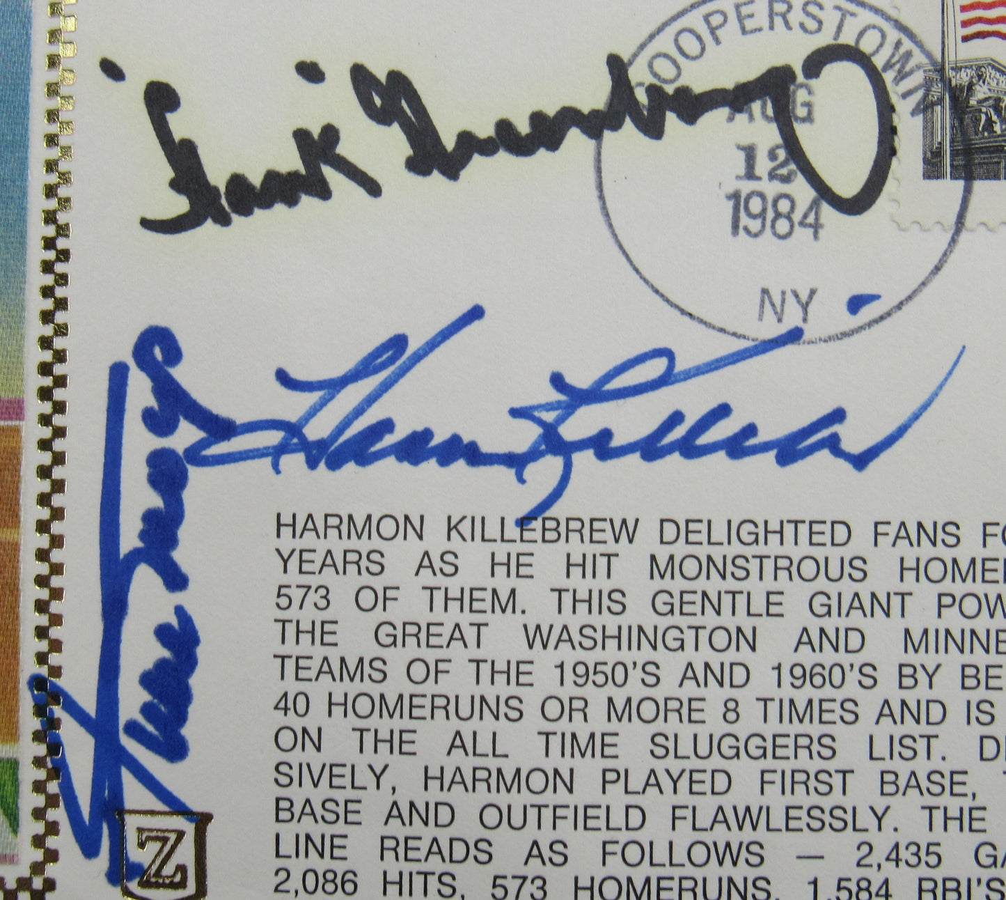 Willie Mays Hank Greenberg Harmon Killebrew Signed 4x9 Auto Autograph Envelope JSA AX04779