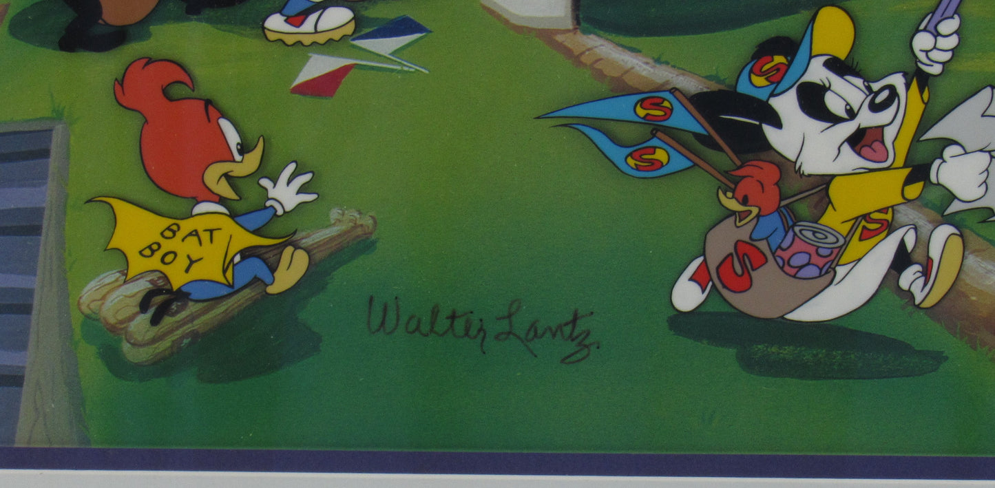 Walter Lantz Signed Framed 12x39 Woody Woodpecker Cartoon Animation Cel