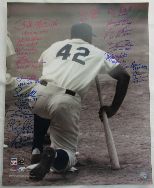 ROY Rookie of the Year Multi Signed Auto 16x20 Jackie Robinson Photo - Pete Rose, Jose Canseco
