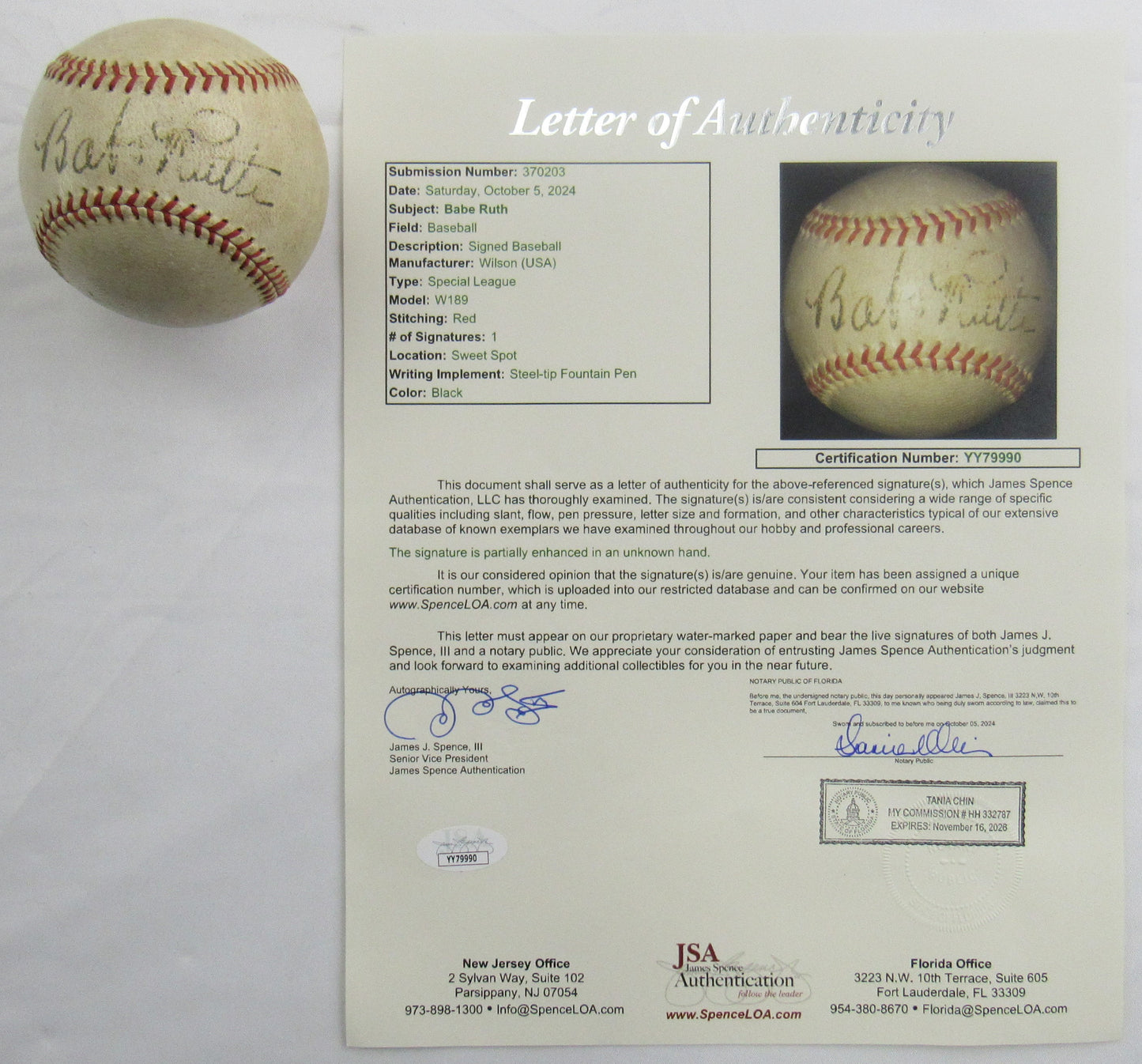 Babe Ruth Signed Auto Autograph Wilson Baseball JSA LOA YY79990