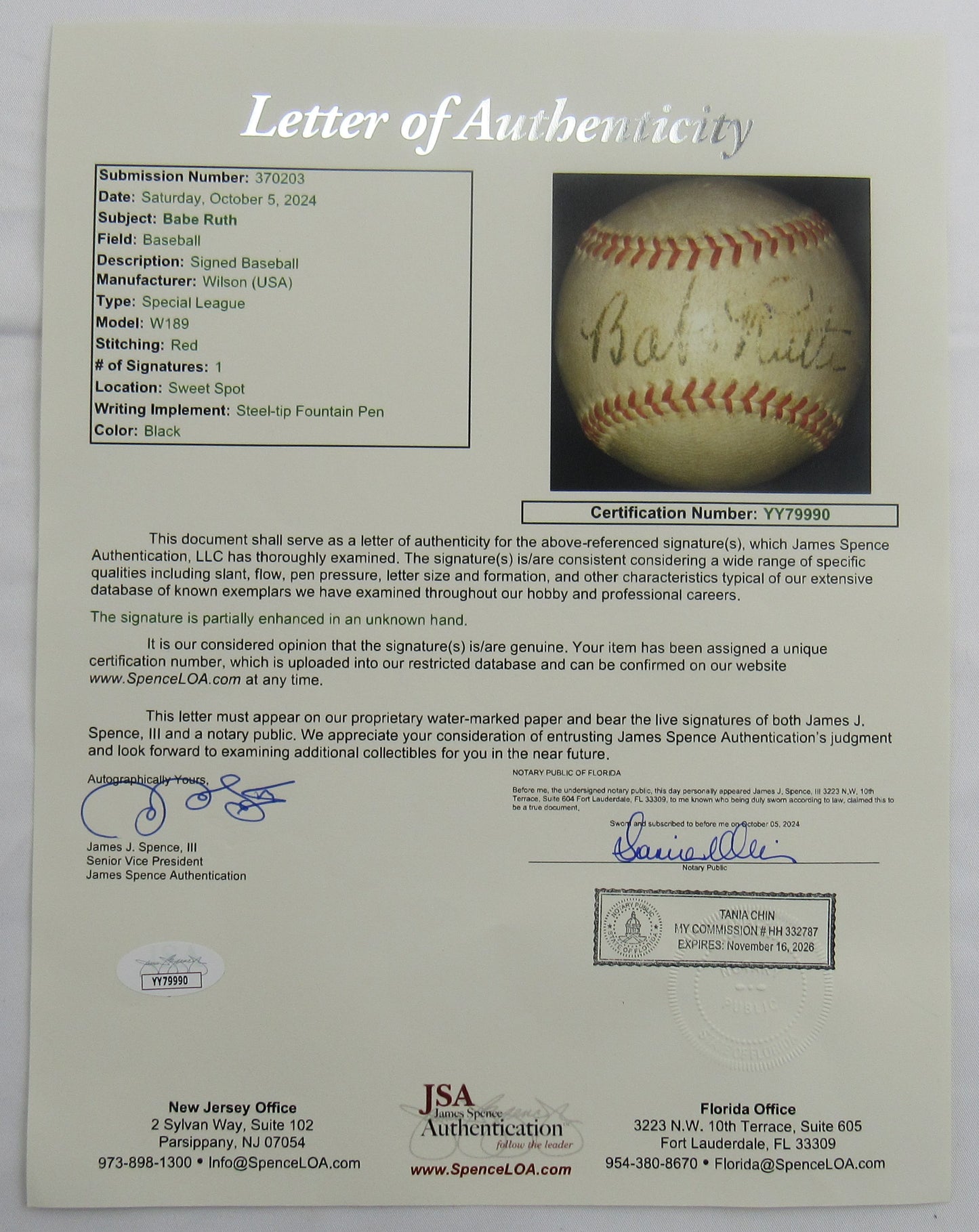 Babe Ruth Signed Auto Autograph Wilson Baseball JSA LOA YY79990