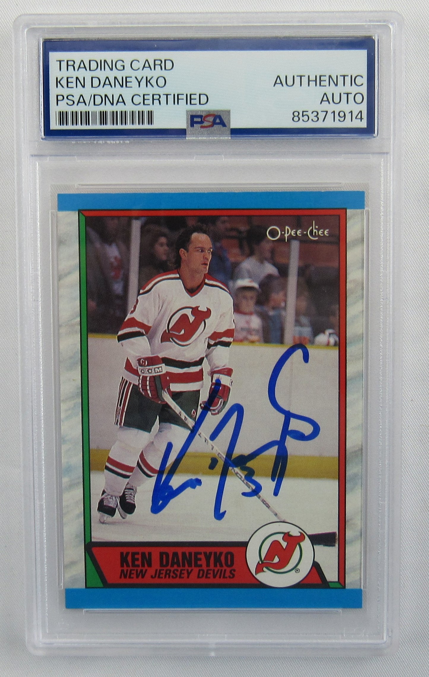 Ken Daneyko 1989 O-Pee-Chee Signed Auto Autograph Hockey Card PSA Encapsulated III