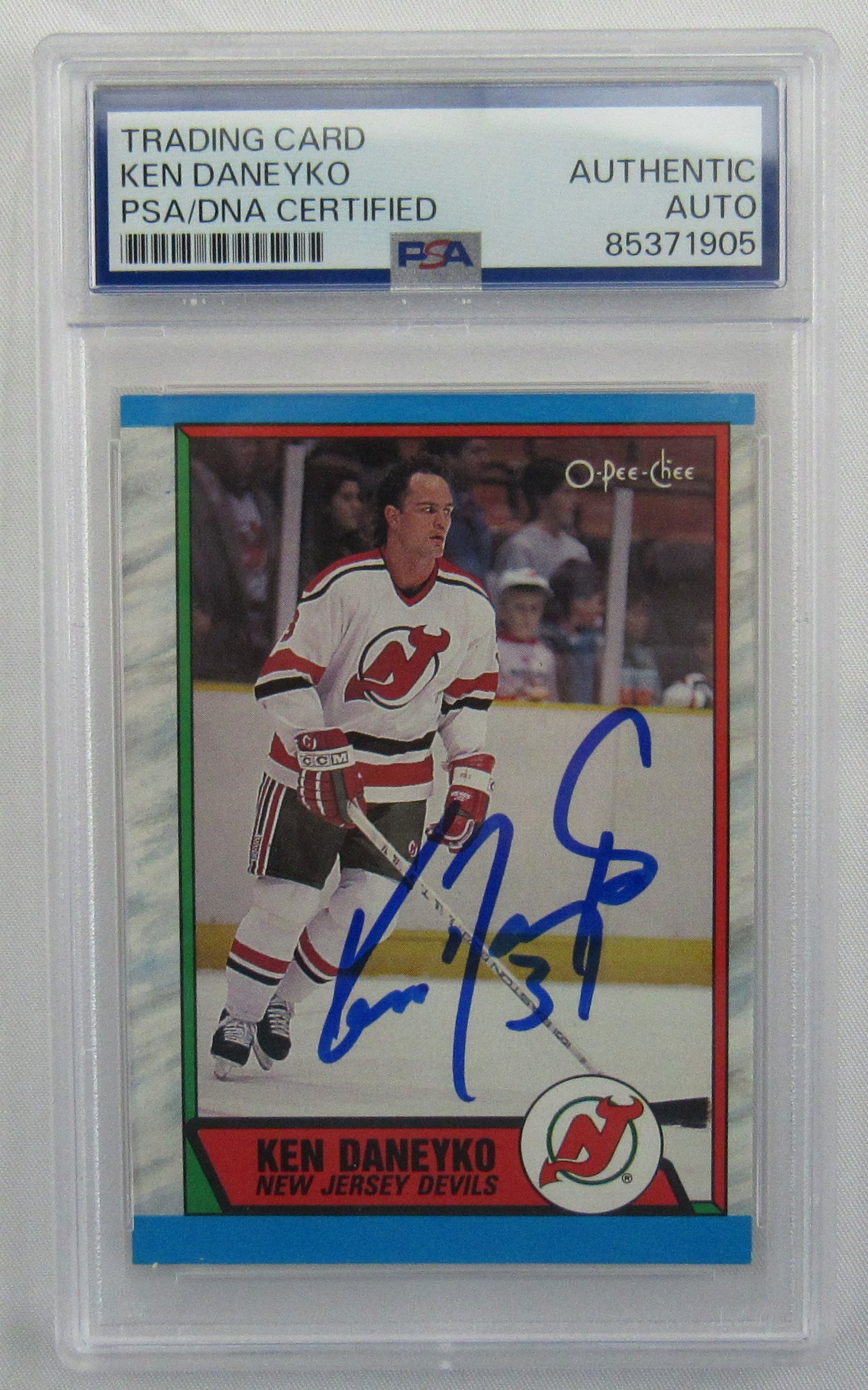 Ken Daneyko 1989 O-Pee-Chee Signed Auto Autograph Hockey Card PSA Encapsulated IV