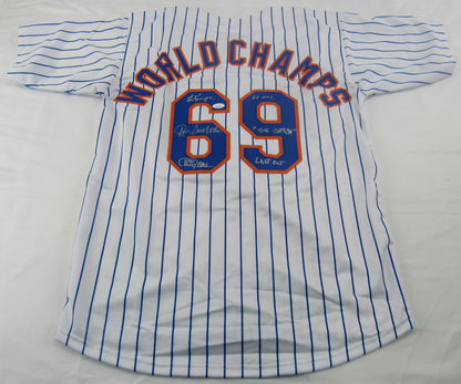 1969 World Champion Signed Auto Autograph Replica Mets Jersey w/ Insc JSA Witness COA