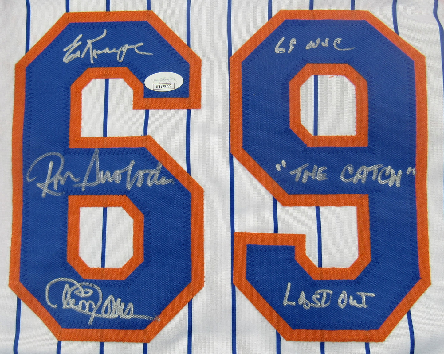 1969 World Champion Signed Auto Autograph Replica Mets Jersey w/ Insc JSA Witness COA