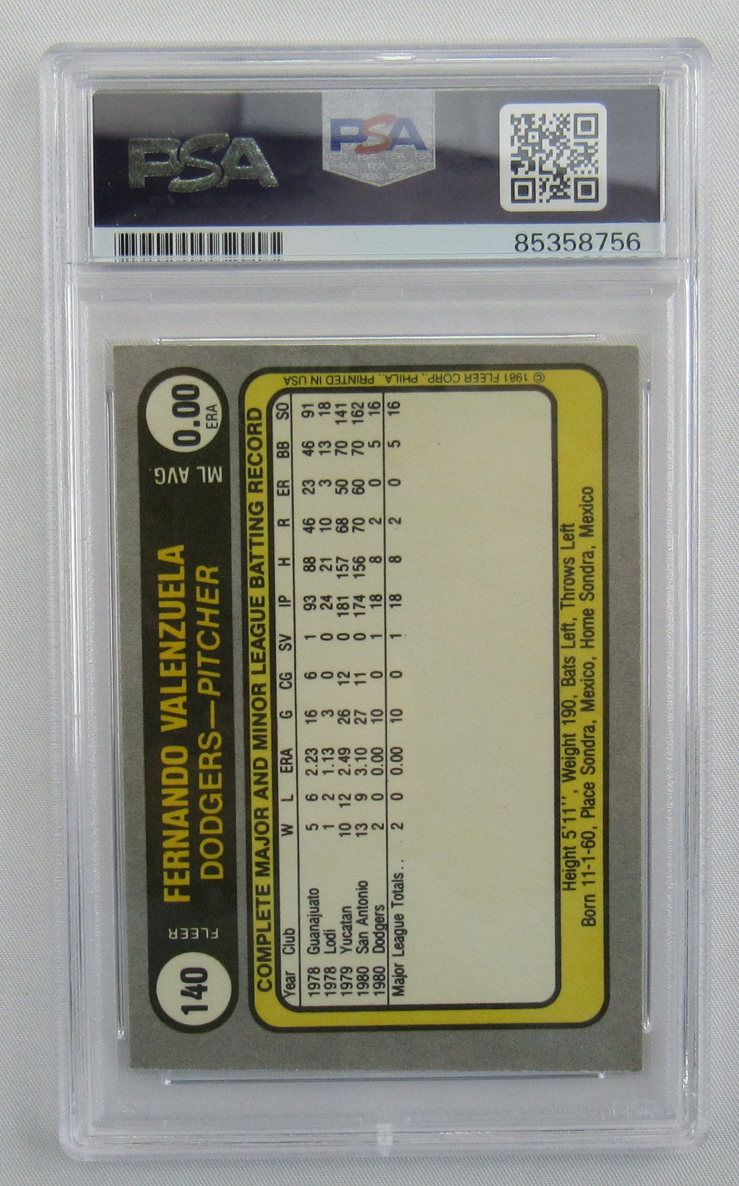 Fernando Valenzuela 1981 Fleer Signed Auto Autograph Baseball Card PSA Encapsulated