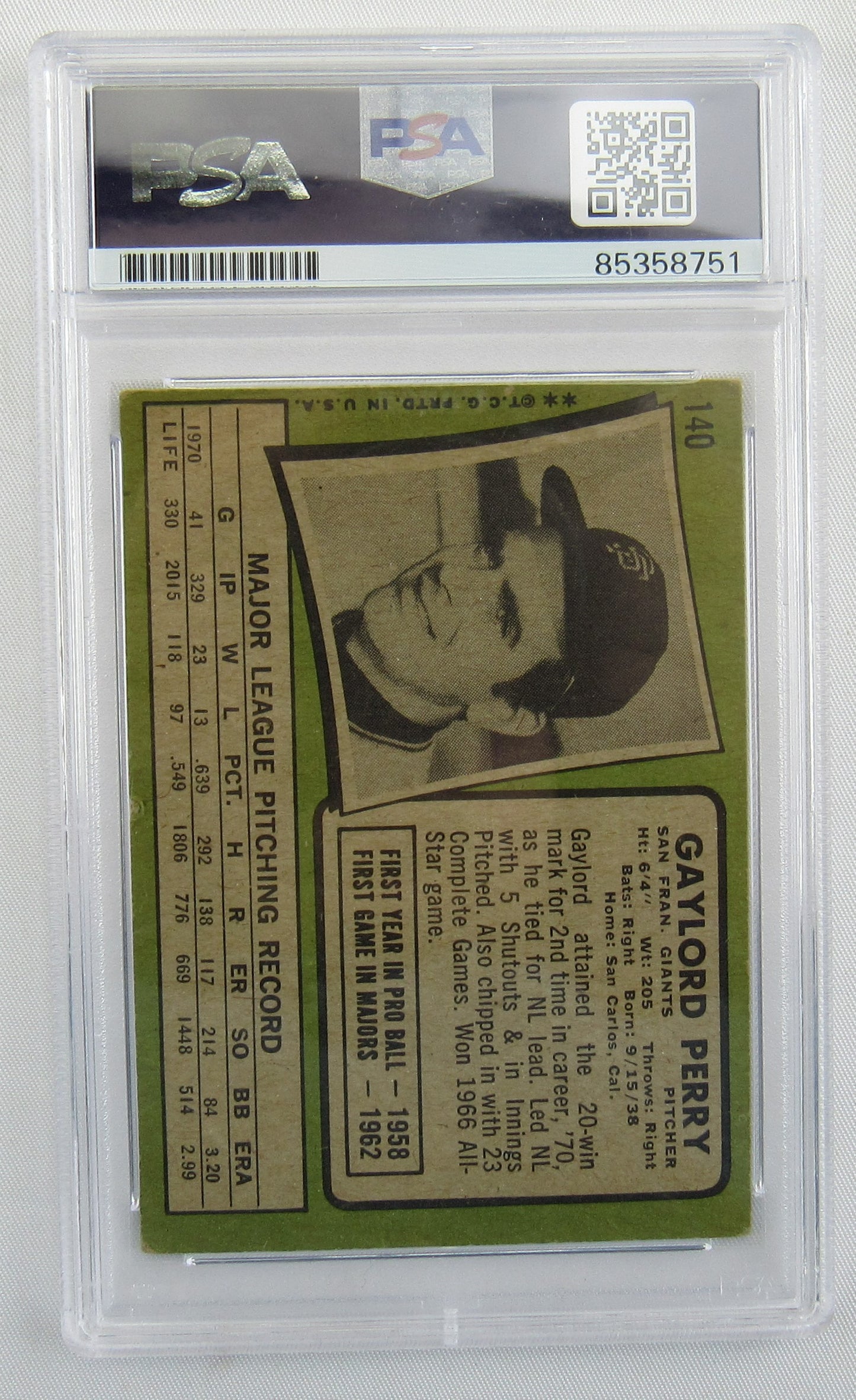 Gaylord Perry 1971 Topps Signed Auto Autograph Baseball Card PSA Encapsulated