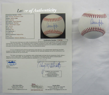 Aaron Judge Signed Auto Autograph Rawlings Baseball JSA LOA YY45792