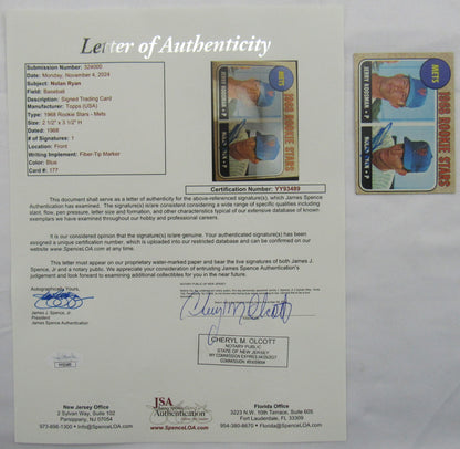 1968 Nolan Ryan #177 Signed Auto Autograph Card JSA YY93489