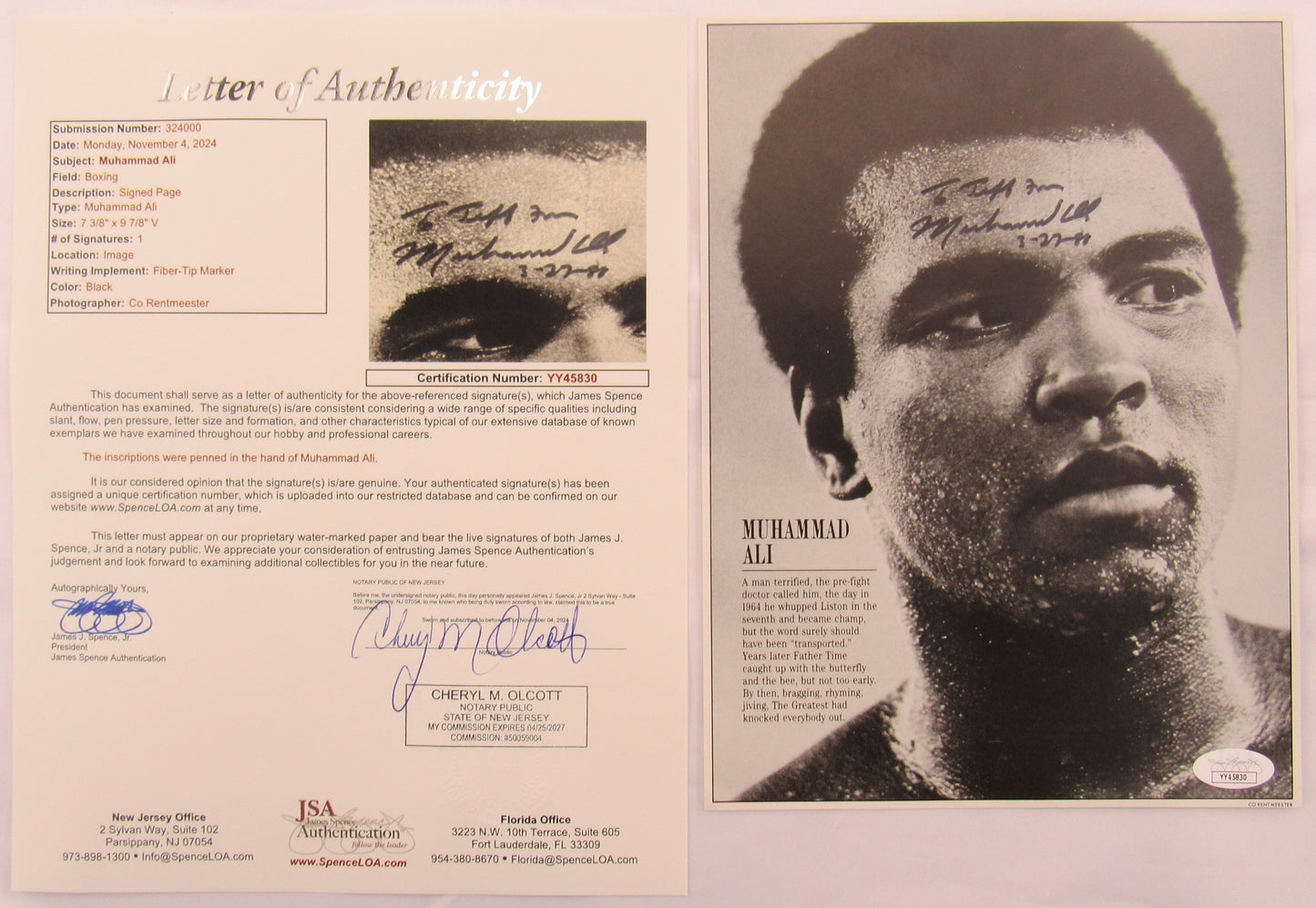 Muhammad Ali Signed Auto Autograph 8x10 Photo JSA LOA YY45830