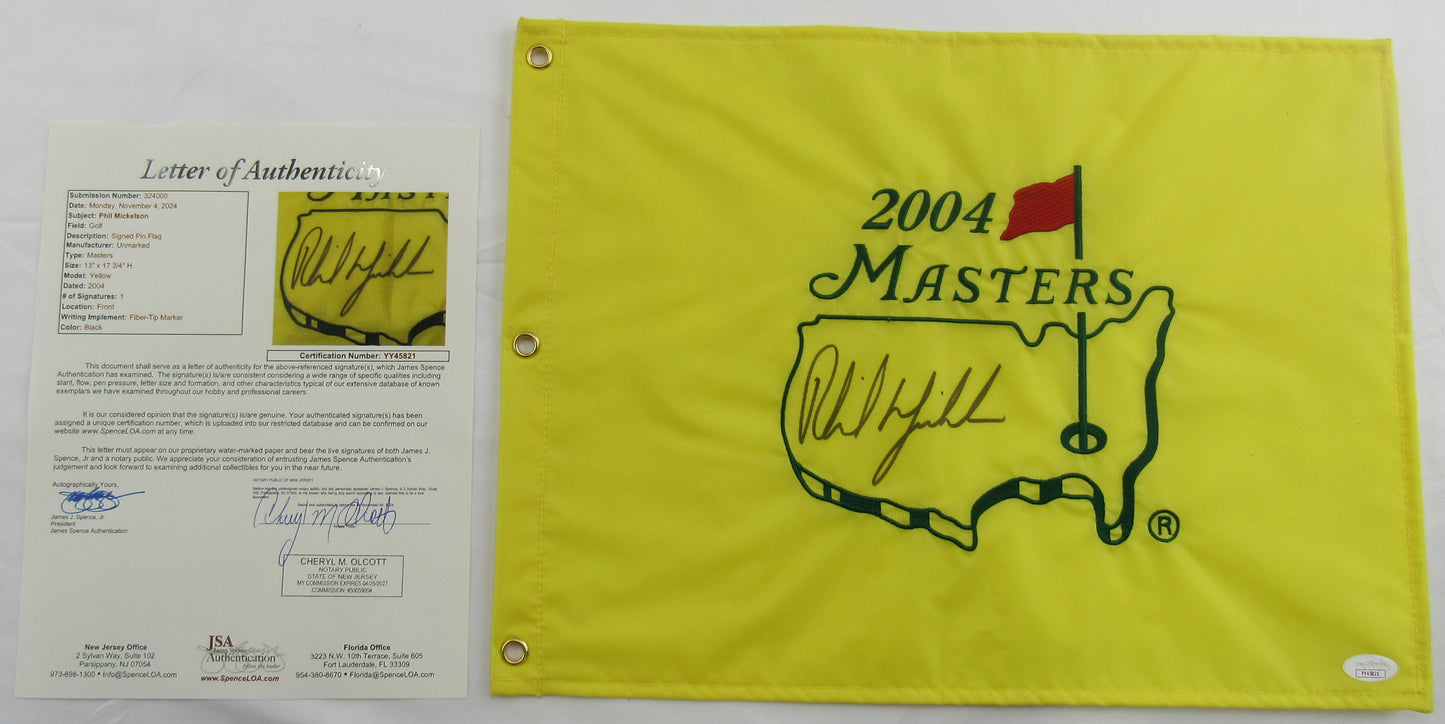 Phil Mickelson Signed Auto Autograph 2004 Masters Pin Flag JSA LOA YY45821