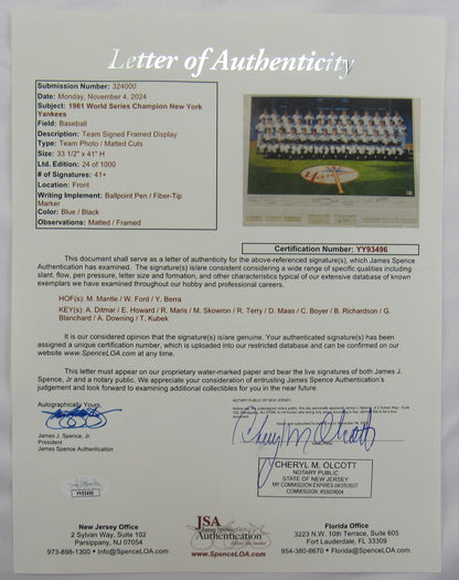 1961 World Series Champion New York Yankees Signed Auto Autograph Framed Print & Cuts JSA LOA YY93496