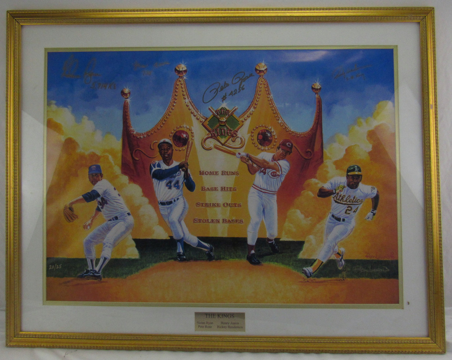 Pete Rose Hank Aaron Nolan Ryan Rickey Henderson Signed Auto Autograph Framed Print JSA LOA YY93522