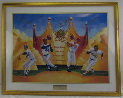 Pete Rose Hank Aaron Nolan Ryan Rickey Henderson Signed Auto Autograph Framed Print JSA LOA YY93522