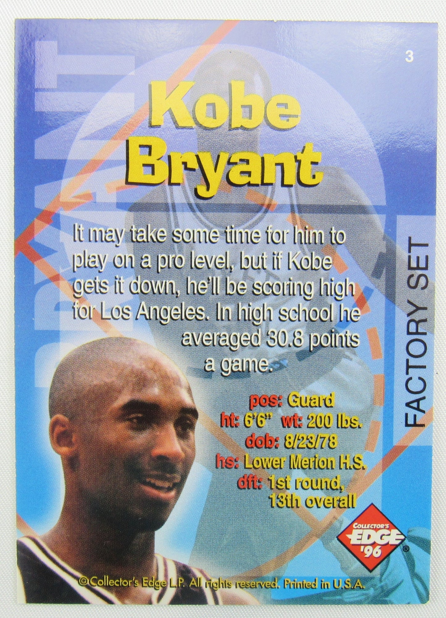 1996 Kobe Bryant Radical Recruits Collectors Edge Card