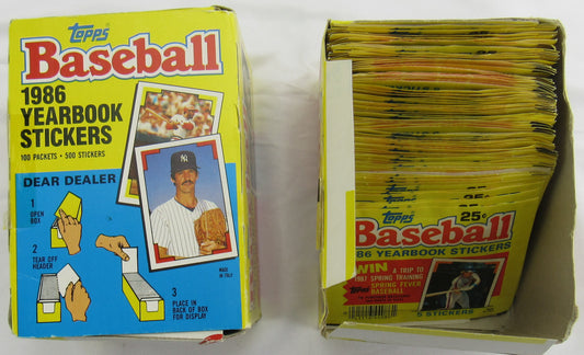 1986 Topps Baseball Yearbook Sticker Box Lot - 150 Sticker Packs+