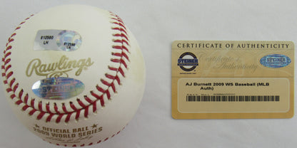 AJ Burnett Signed Auto Rawlings Baseball Steiner COA