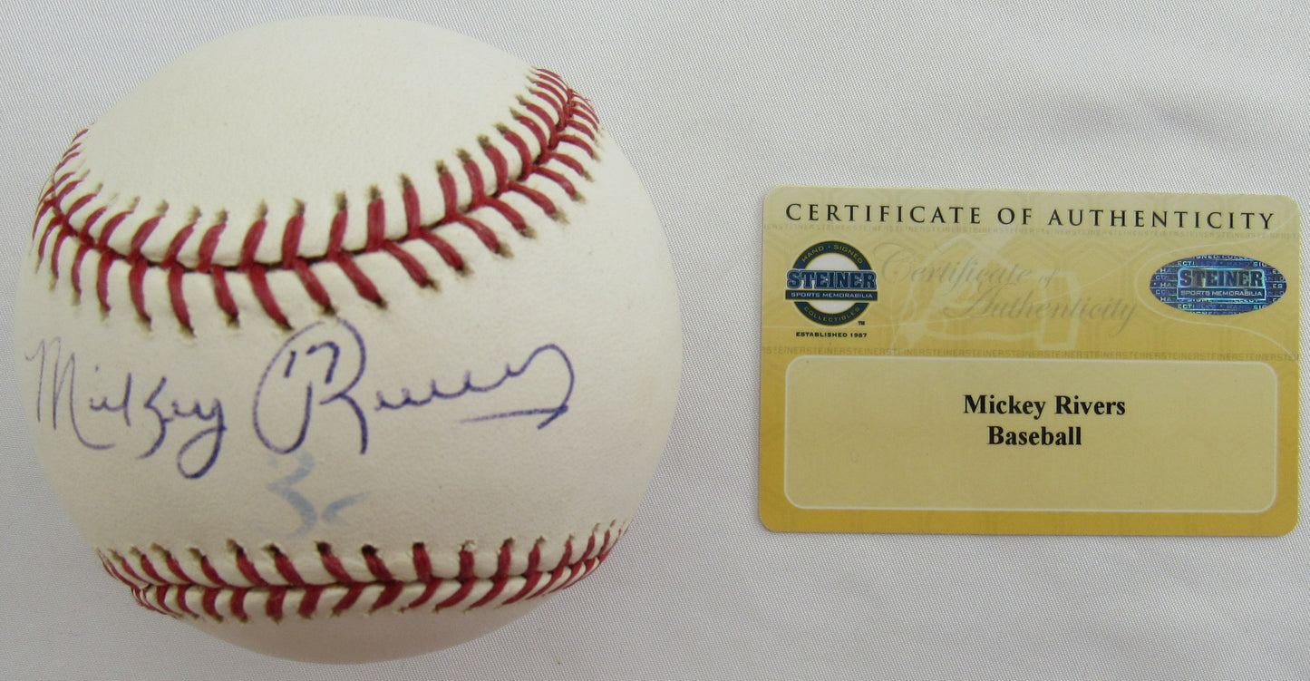 Mickey Rivers Signed Auto Rawlings Baseball Steiner COA