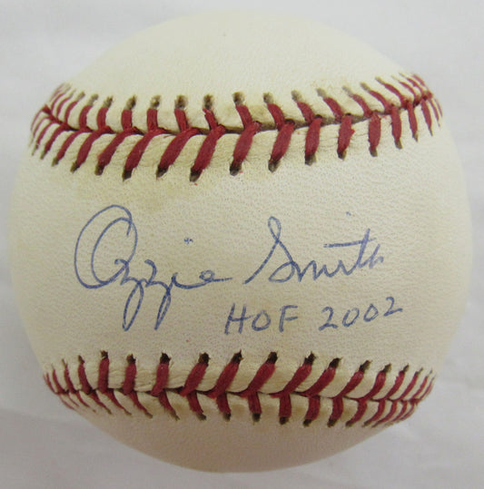 Ozzie Smith w/HOF 2002 Signed Auto Rawlings Baseball Steiner Holo