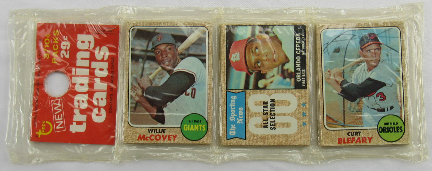 1968 Topps Baseball Card Rack Pack - w/Willie McCovey and Orlando Cepeda on top - Read Notes