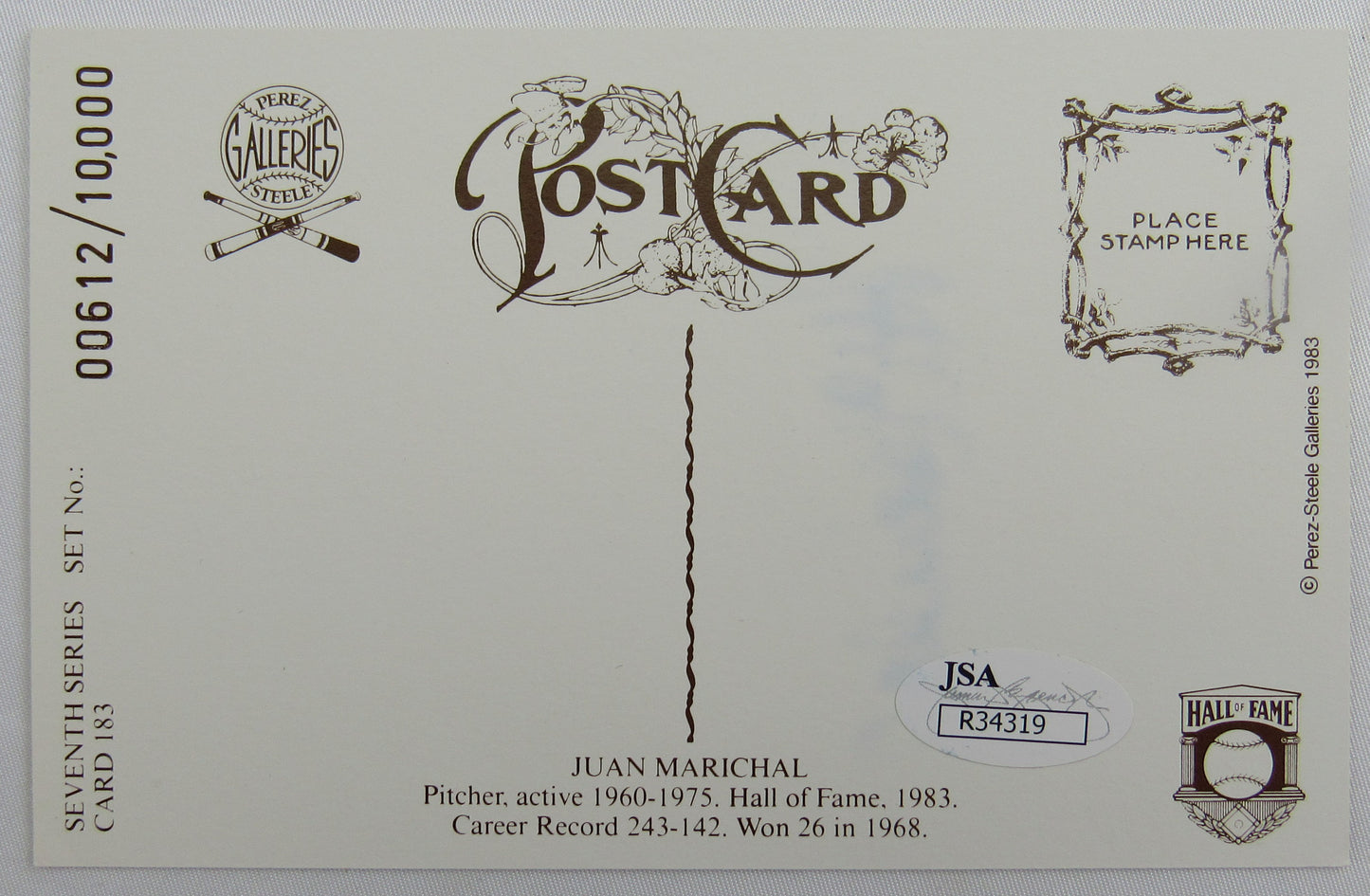 Juan Marichal Signed Auto Autograph Postcard JSA R34319