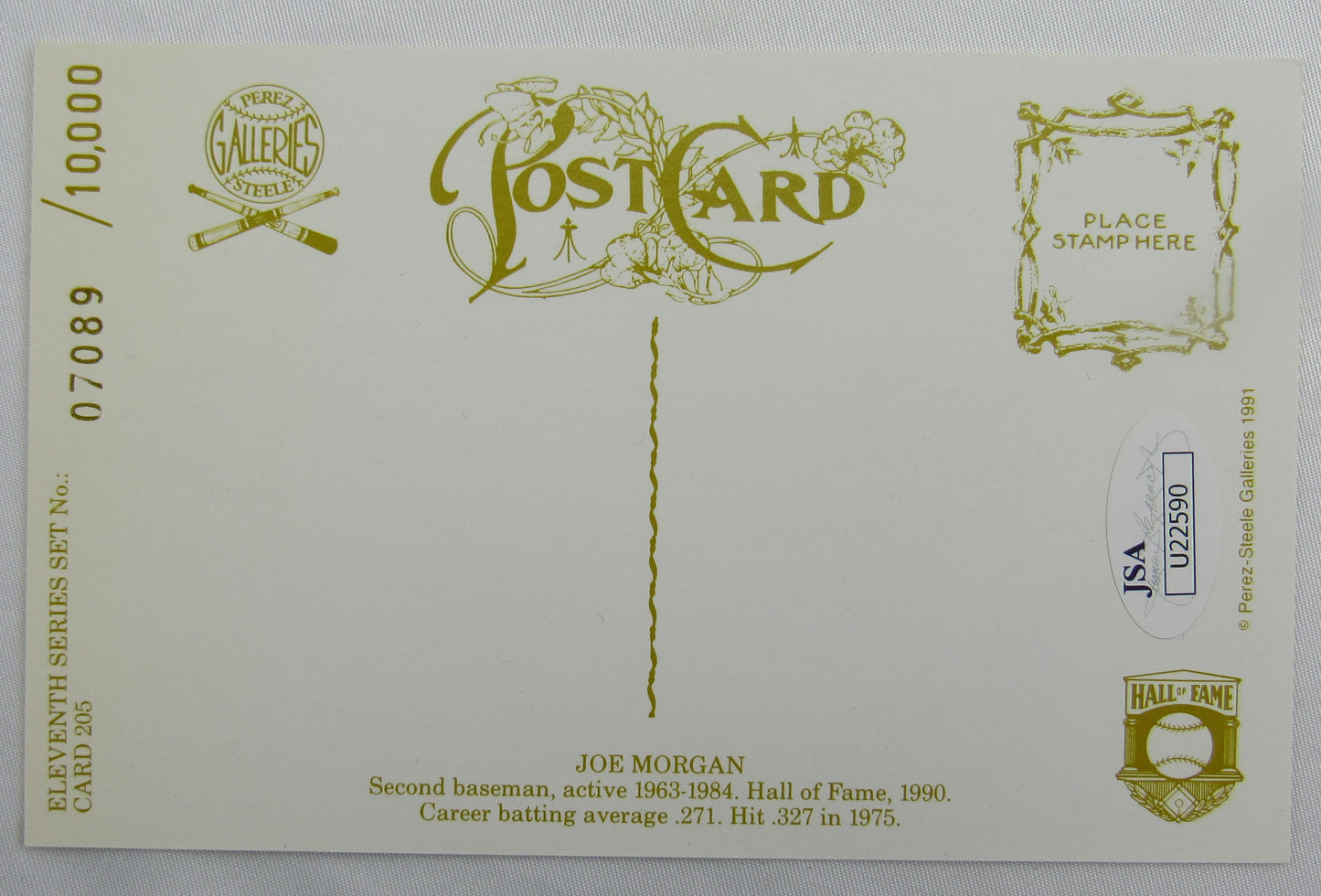 Joe Morgan Signed Auto Autograph Postcard JSA U22590