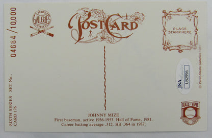 Johnny Mize Signed Auto Autograph Postcard JSA U82996