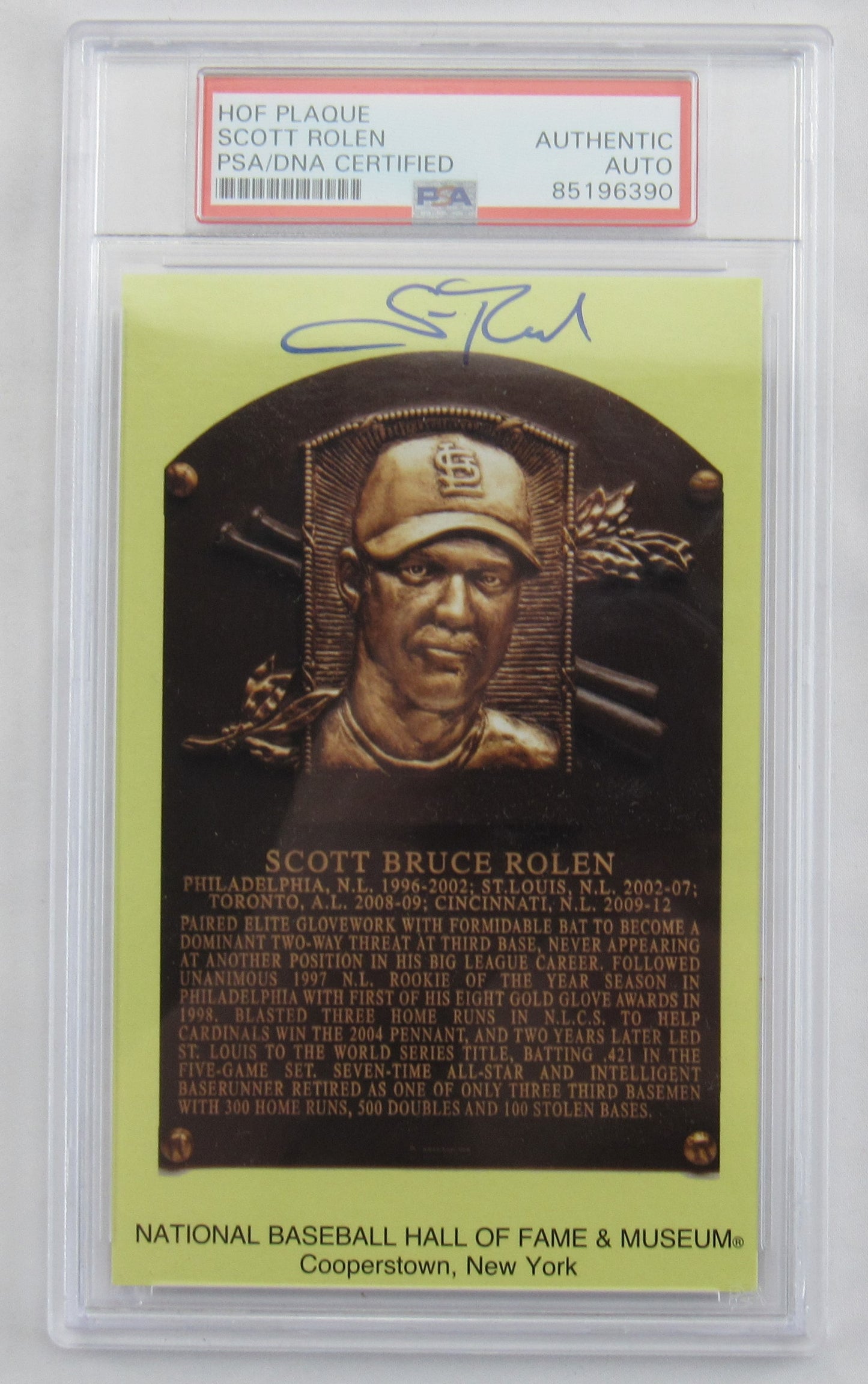 Scott Rolen Signed Auto Autograph HOF Plaque PSA/DNA Encapsulated