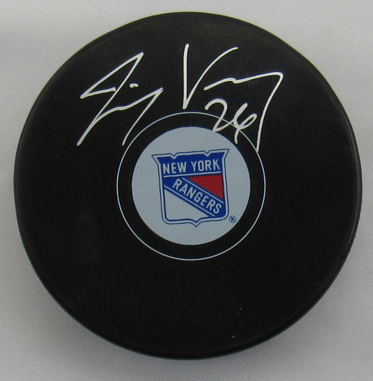 Jimmy Vesey Signed Auto Autograph Rangers Logo Hockey Puck JSA Certified