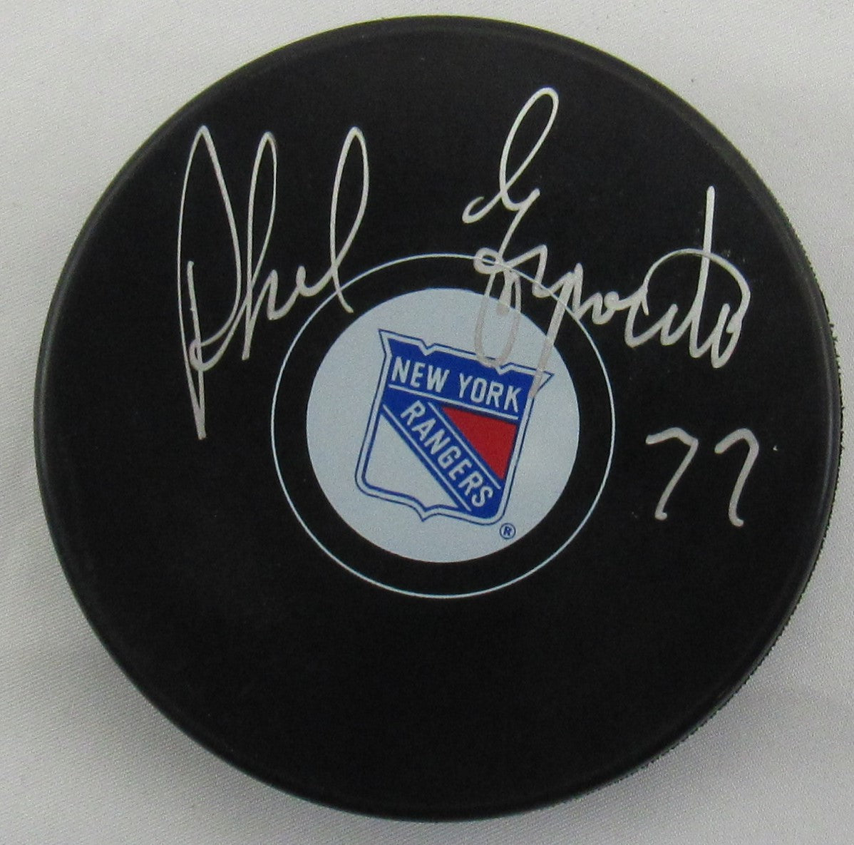 Phil Esposito Signed Auto Autograph Rangers Logo Hockey Puck JSA Certified