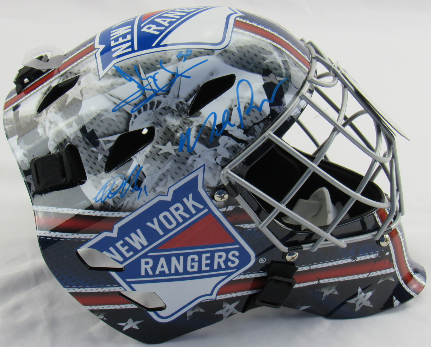 Mike Richter Henrik Lundqvist Igor Shesterkin Signed Auto Autograph Rangers Goalie Helmet Fanatics Hologram