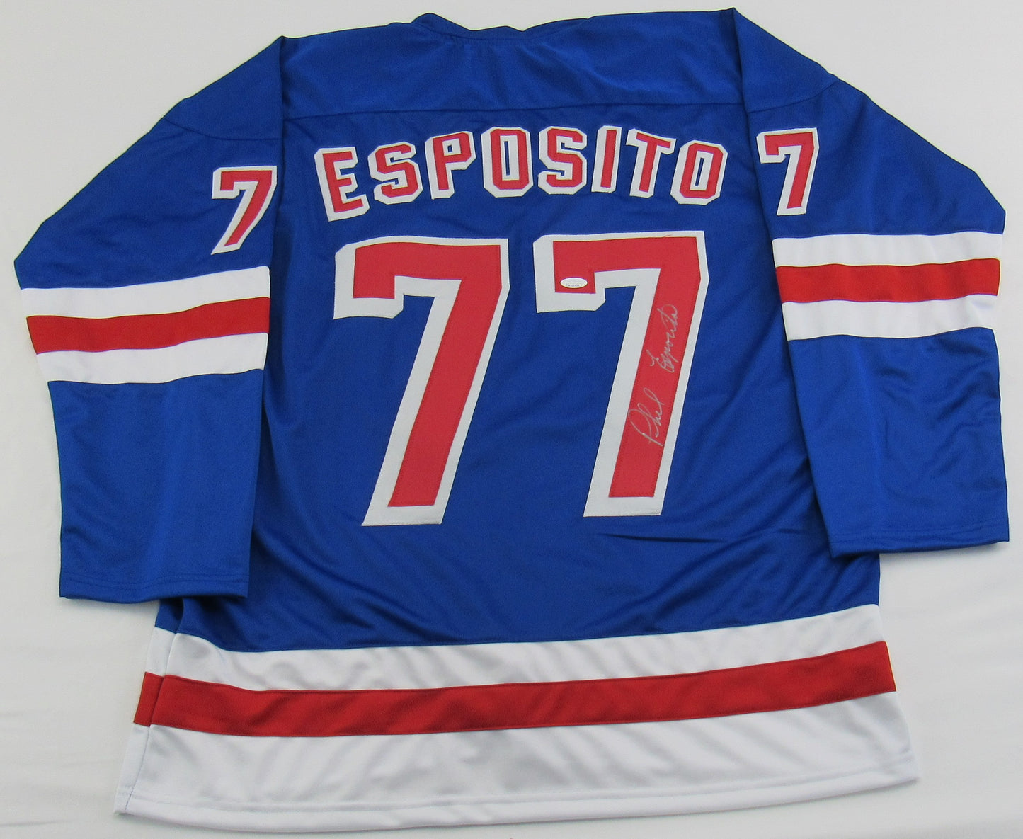 Phil Esposito Signed Auto Autograph Replica Rangers Jersey Insc JSA Certified