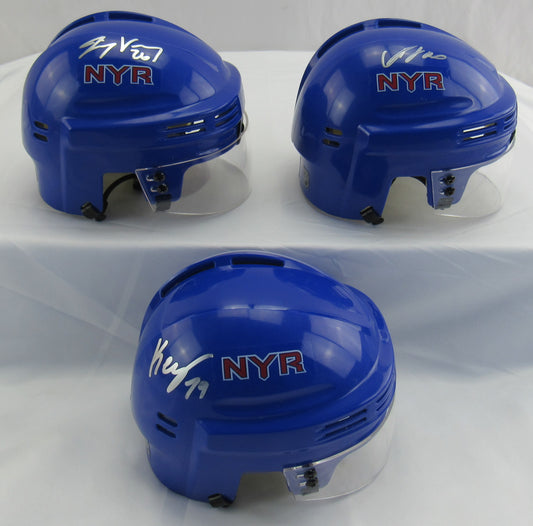 Jimmy Vesey Adam Fox K'Andre Miller Signed Auto Autograph Rangers Blue Mini Helmet Lot Fanatics & JSA Certified