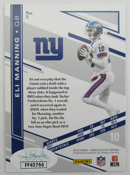 Eli Manning Signed Auto Autograph 2018 Panini Card JSA FF40766