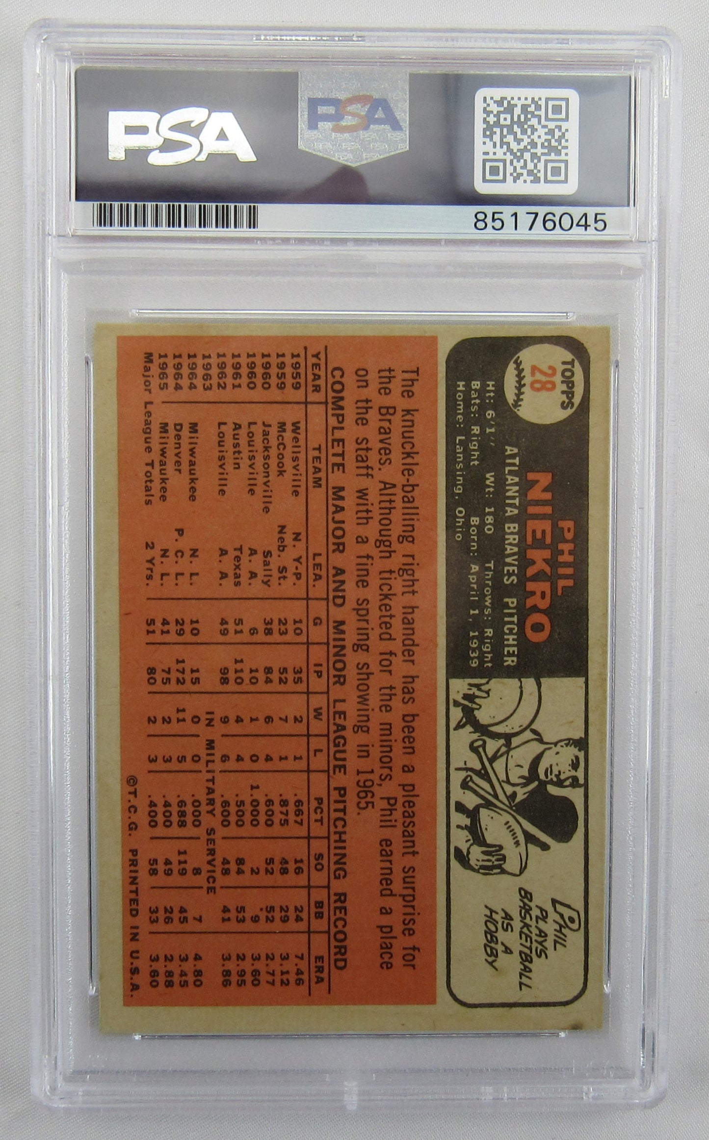 Phil Niekro Signed Auto Autograph 1966 Topps Encapsulated Card PSA/DNA Certified