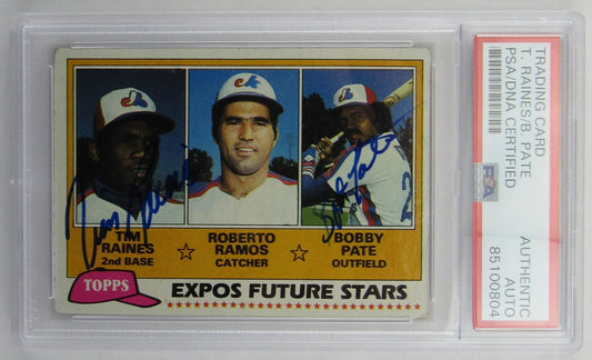 Tim Raines Bobby Pate Signed Auto Autograph 1981 Topps Encapsulated Card PSA/DNA Certified