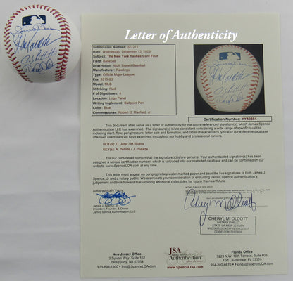 Derek Jeter Mariano Rivera Jorge Posada Andy Pettitte Signed Auto Autograph Baseball JSA LOA YY40884